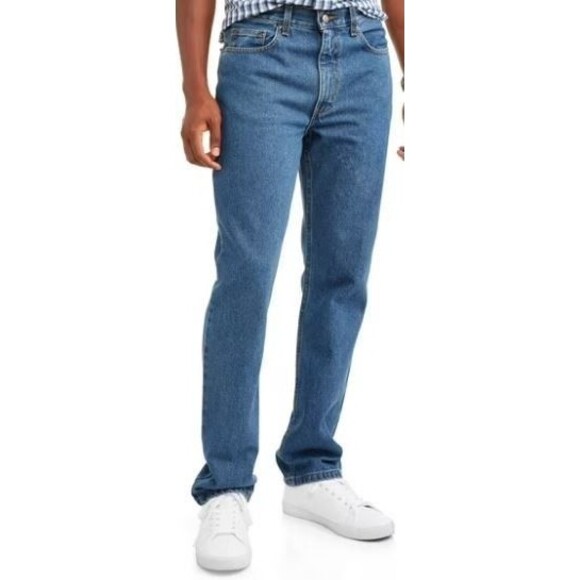 George Other - George Mens Straight Leg Jeans Mid Wash Regular Fit Denim 34x32 Fast Ship